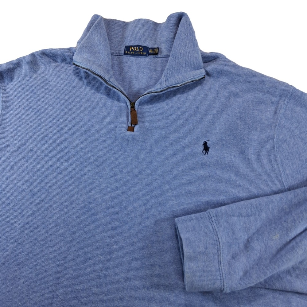 Polo Ralph Lauren Pullover Men XXL Blue 1/4 Zip Estate Rib Cotton Knit Pony Logo